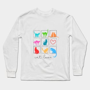 Nine colorful cats in square frame and one heart Long Sleeve T-Shirt